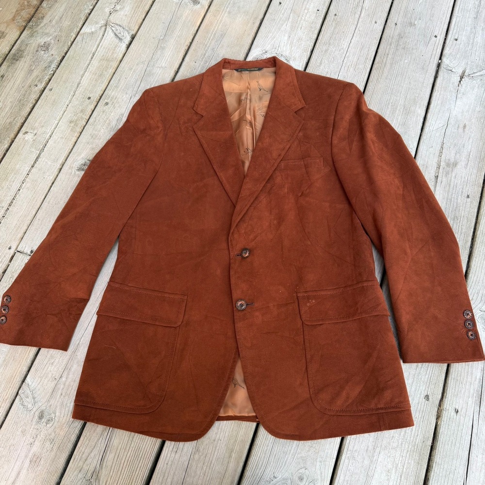 Vintage 70s Golden Needle Executive 100 Suede Blazer Sport Coat 40L Brown